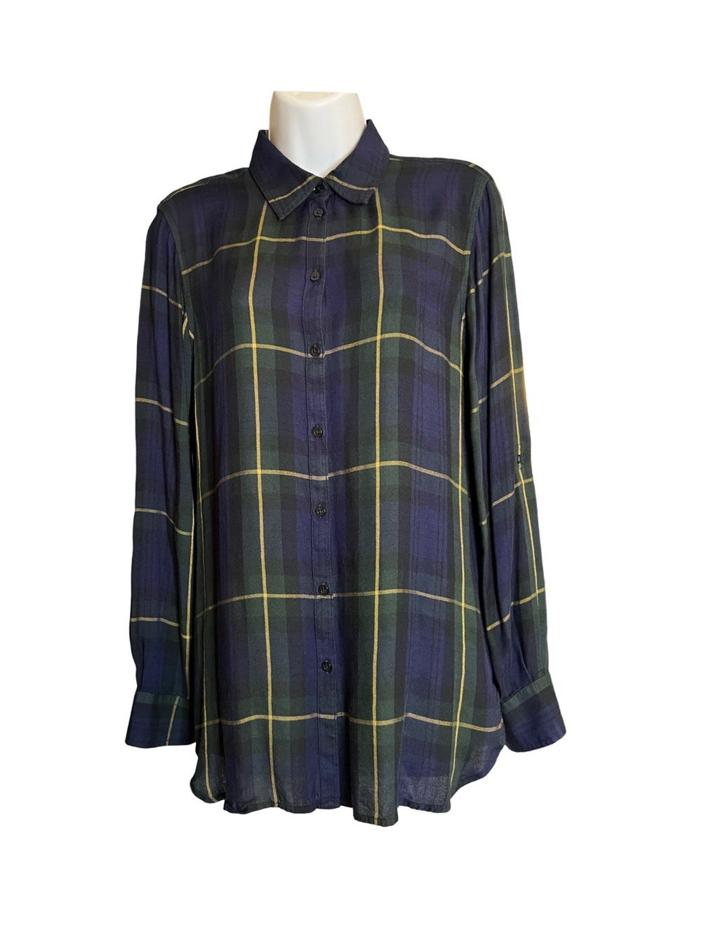 Lauren Ralph Lauren Blue Plaid Button Down Shirt Blouse Top Size Medium